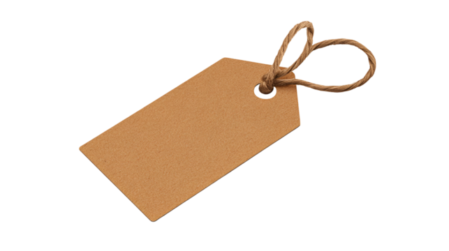 Blank Brown Paper Tag with Jute String Isolated on Transparent Background, Ideal for Product Labeling and Branding