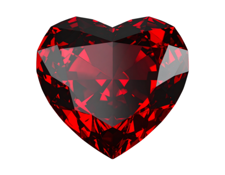 A - Floating Red Glass Heart with Sparkle Glow Effect, Top View, Transparent PNG.