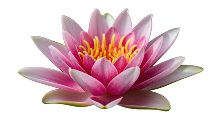 Beautiful pink water lily flower with yellow center isolated on transparent background