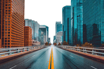 Obraz premium Urban cityscape vista of modern buildings along a bridge