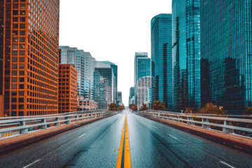Urban cityscape vista of modern buildings along a bridge