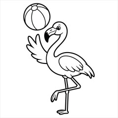 Flamingo Coloring Page Cute Cartoon Flamingo Playing with Beach Ball