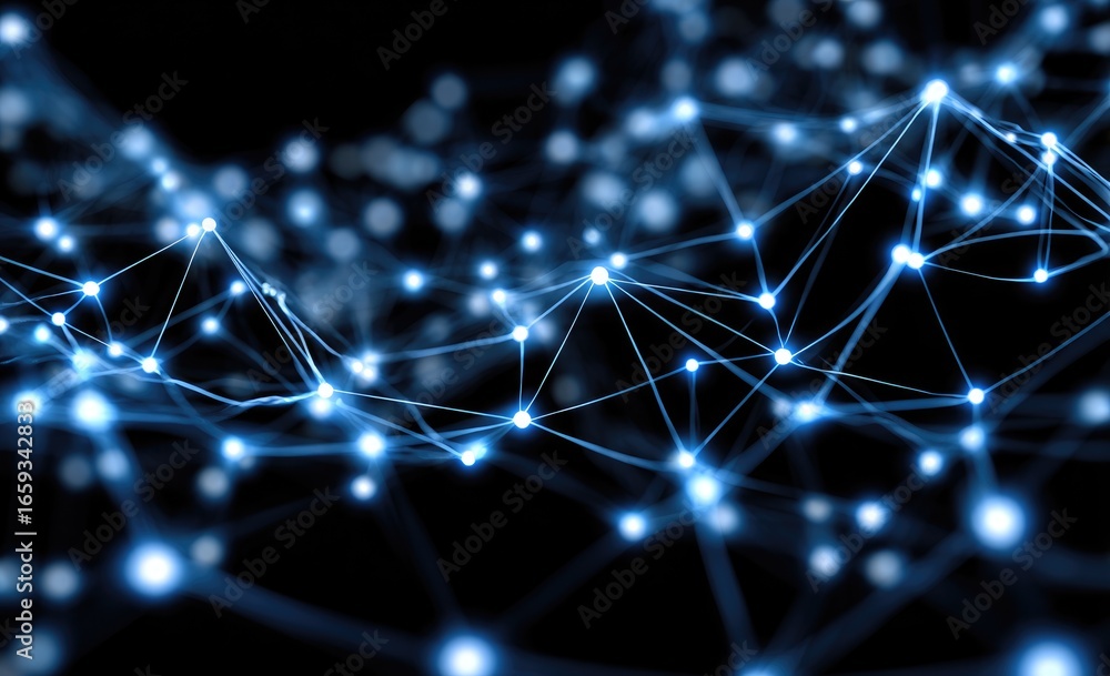 Poster a stunning visual representation of a digital network, showcasing interconnected nodes and lines of 