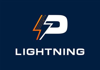 Abstract Initial letter P with lightning logo design vector illustration