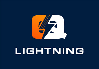 Abstract Initial letter Q with lightning logo design vector illustration