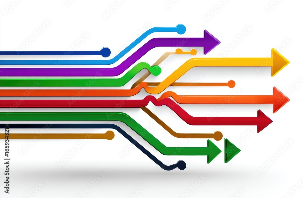 Poster a vibrant illustration featuring multi-colored arrows moving in various directions, representing pro