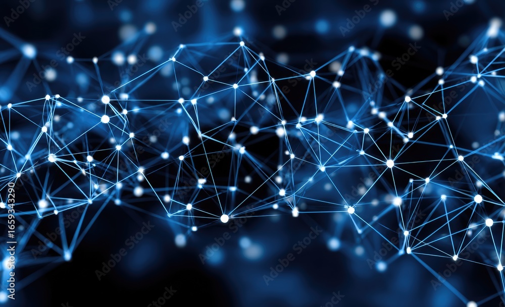 Poster a visually striking background featuring interconnected nodes and lines, symbolizing the digital net