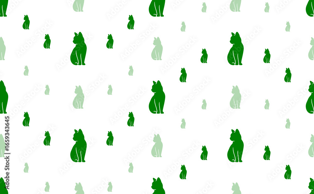 Poster seamless pattern of large and small green cat symbols. the elements are arranged in a wavy. illustra