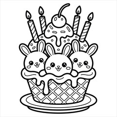 Cute Bunny Ice Cream Coloring Page for Kids