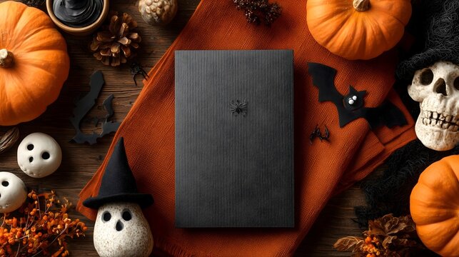 Creative Halloween party invitation mockup with spooky decor and autumn elements for festive celebration