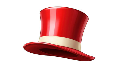 Shiny red top hat with cream band isolated on transparent background