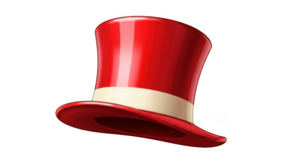 Shiny red top hat with cream band isolated on transparent background