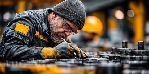 Photo of a male engineer practicing machinery in a factory