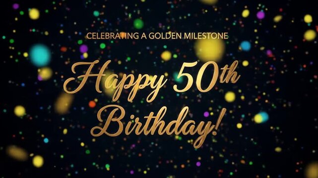 A vibrant, festive image celebrating a 50th birthday milestone.