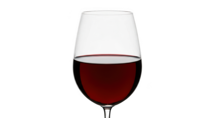 Close up of a tall wine glass filled with dark red wine isolated on transparent background