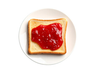 A - Half-Eaten Toast with Strawberry Jam Dripping on the Edge, Side Angle, Transparent PNG.