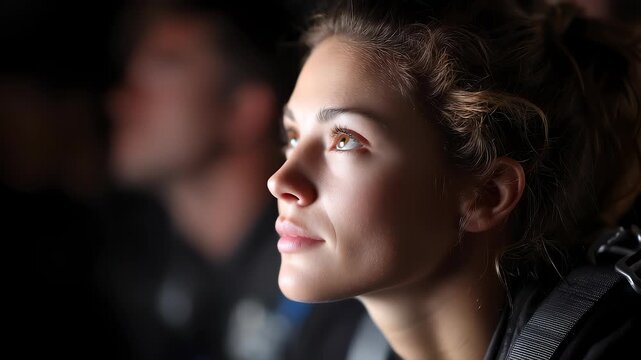Focused Woman's Face Watching Attentively