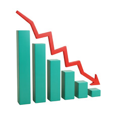 Financial chart illustrating a decline with a red arrow, isolated on transparent background