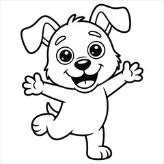 Cute Puppy Coloring Page Vector. Happy Cartoon Dog for Kids Printable.