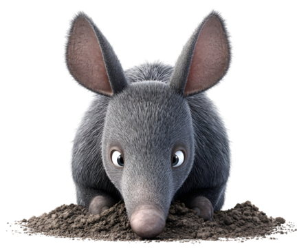 Cute aardvark character isolated on transparent background