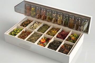 dried herbs in a decorated jar box