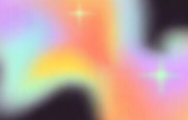 Illustration features a dreamy, soft-focus abstract style with pastel gradients of orange, pink, blue, and purple, accented by glowing starbursts and fluid, organic shapes.