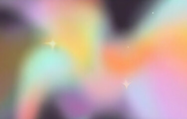 Abstract illustration in a dreamy, blurred vaporwave style. Soft gradients in pastel orange, purple, pink, blue, and yellow blend organically with glowing star shapes and smooth, flowing forms.