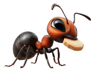 Stylized ant with bread in its mouth isolated on transparent background