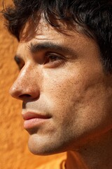 Obraz premium profile portrait of man in harsh sunlight