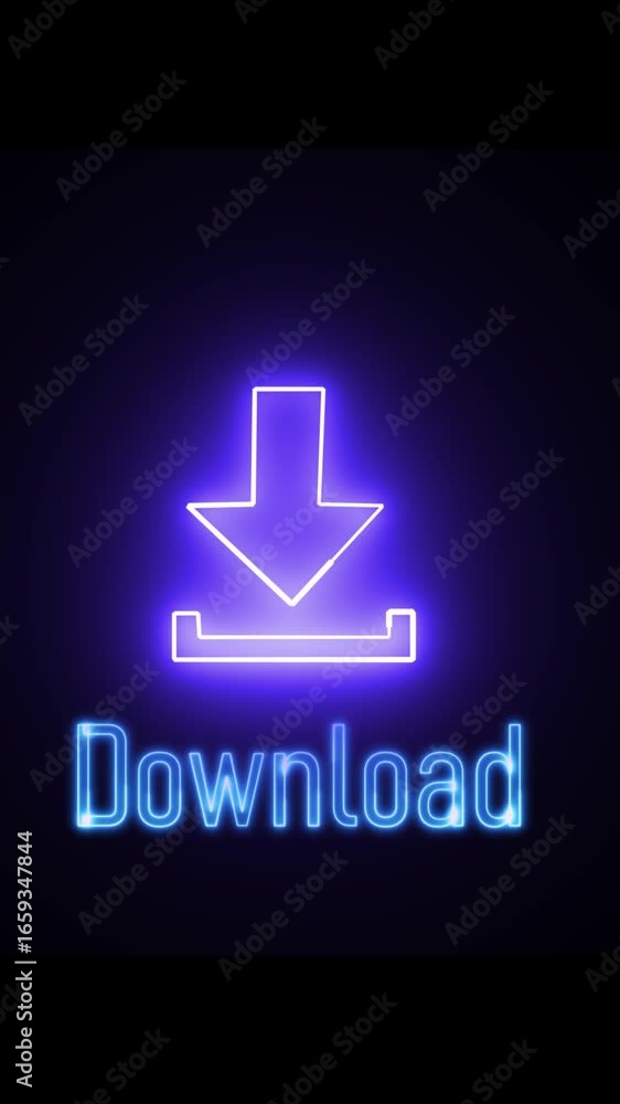 Aufkleber data transfer concept visualized with neon cloud download icon in vertical animation. neon download 