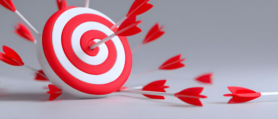 Arrows scattered around target symbolizing low accuracy