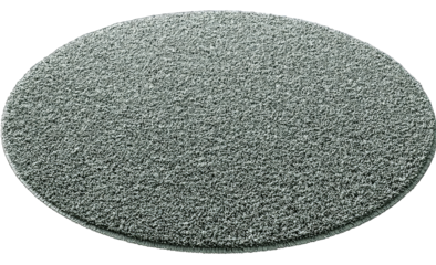 Gray circular rug, textured surface