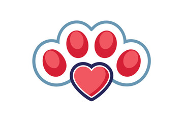 Adorable Animal Paw Print with Heart on White Background Design Icon