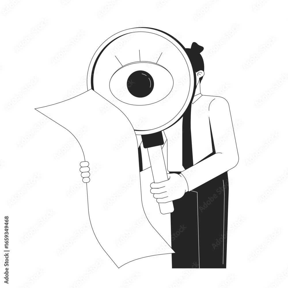 Poster paying attention to detail soft skill line illustration concept. monotasking, diligence. recruitment