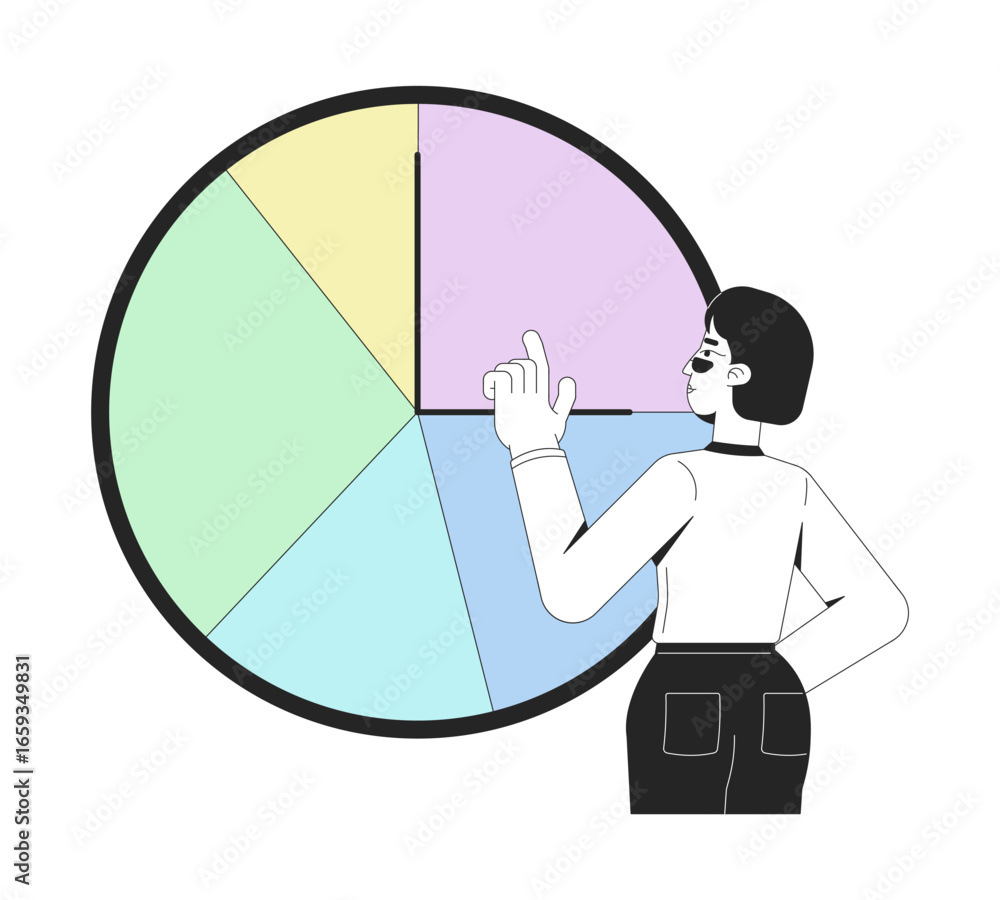 Poster time management soft skill in workplace line illustration concept. work life balance. asian woman po