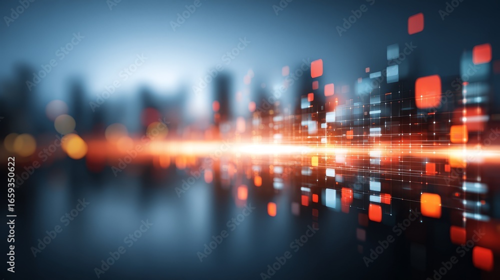 Poster dreamy out of focus urban cityscape background with shimmering blurred lights creating atmospheric b