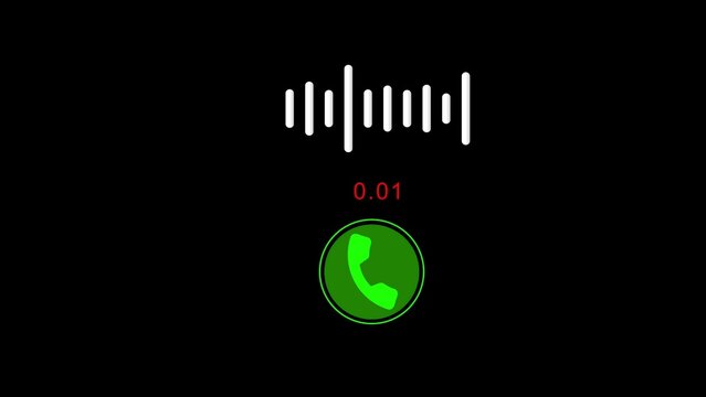 Incoming Call Interface with Audio Waveform Green Phone Icon and Timer on Black Background phone call
