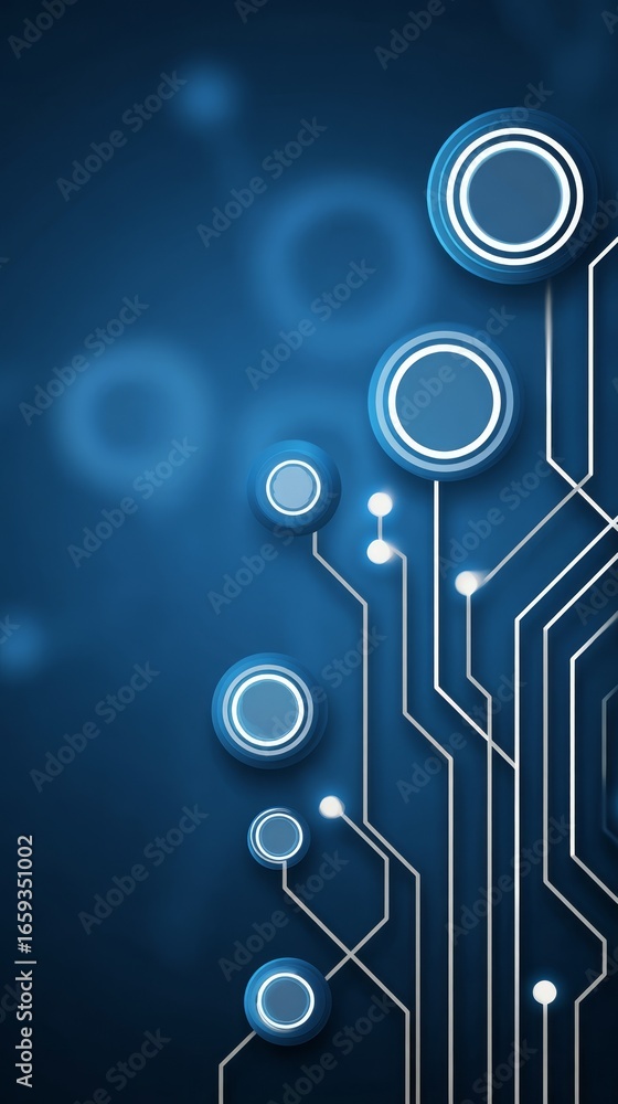 Poster abstract technology background with a detailed circuit board design and futuristic glowing circular 
