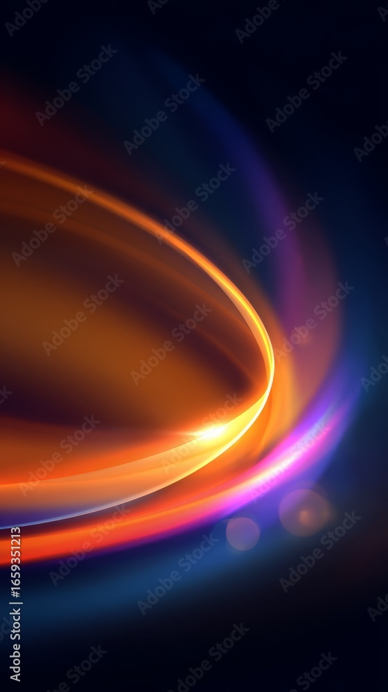 Poster Dynamic and colorful abstract background featuring a vibrant glowing swirl of bright orange and deep blue hues creating a beautiful and energetic vortex of light on a dark surface.