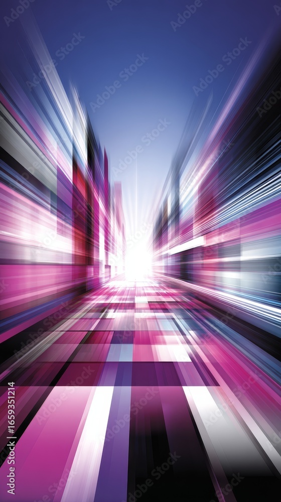 Poster futuristic abstract city skyline background with glowing neon motion lines and dynamic light trails 
