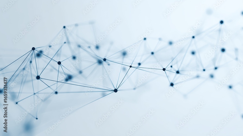 Poster exploring the intricate web of a digital network with interconnected lines representing data flow co