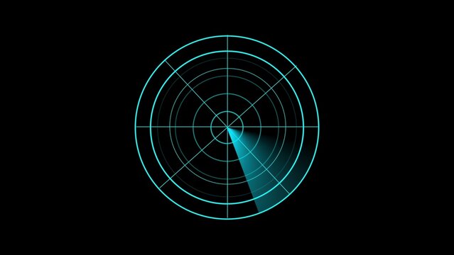 Teal Radar Screen Displaying Scanning Sweep on Black Background blue