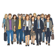 Diverse Group of Business Professionals Walking Together in an Urban Setting Wearing Gray Suits and Business Attire with Light Background