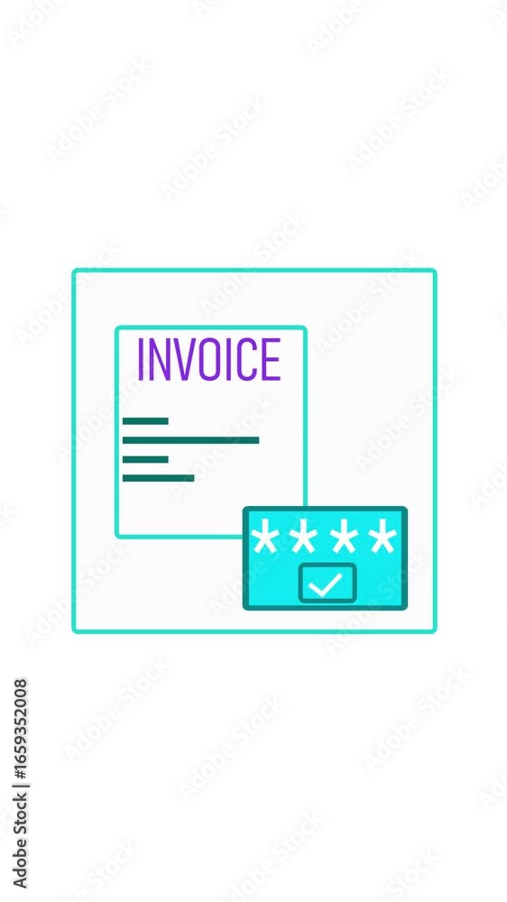 Poster secure financial transactions with animated protected payment invoice | vertical video. animated inv
