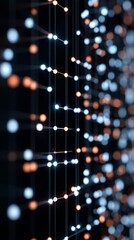 Obraz premium A captivating digital abstract background featuring a multitude of glowing bokeh lights and shimmering particles scattered across a deep dark and endless black space.