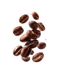 Several coffee beans floating in the air