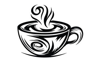 Coffee Cup With Ornamental Border Isolated On White Background