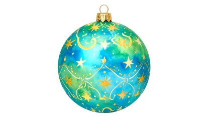 Christmas ornament, sphere, teal, gold, design