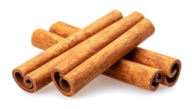 Three cinnamon sticks on white background