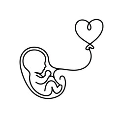 Minimalist One Line Art of Fetus in Womb with Floating Heart Balloon – Emotional Pregnancy Symbol